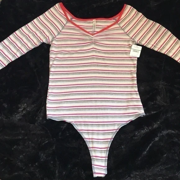 Free People Put a Stripe on It Thong Bodysuit. S, L - Picture 4 of 8